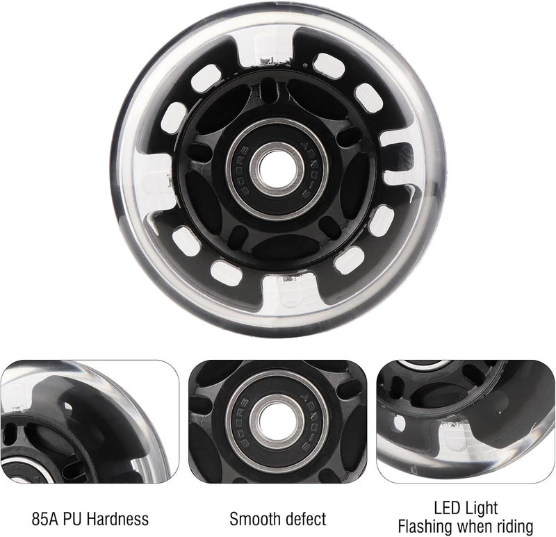 WHEELGOO 8 قطع عجلات التزلج على الجليد مع أضواء LED 64/70/72/76/80 مم مع حشوات 85-88A للأطفال والمبتدئين - Image 3